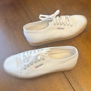 Superga Off-White Canvas Espadrille Platform Sneakers